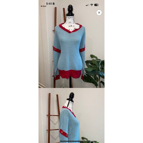MSRP$59 Umgee Blue Red Colorblock Button Sleeve Knit Sweater Size XL QUICK SHIP - Picture 4 of 6